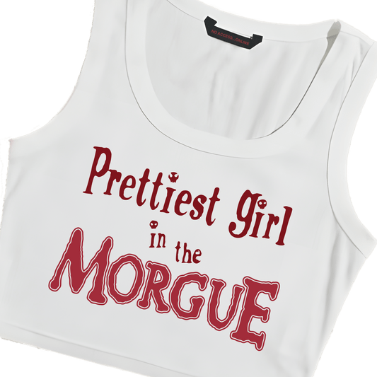 PRETTIEST GIRL IN THE MORGUE WHITE TINY TANK