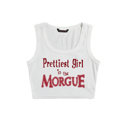 PRETTIEST GIRL IN THE MORGUE WHITE TINY TANK